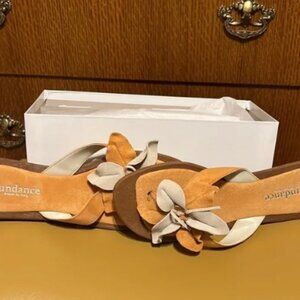 (New) Sundance Suede Flip Flop Sandals with Flower Embellishment (Size 38/7.5M)